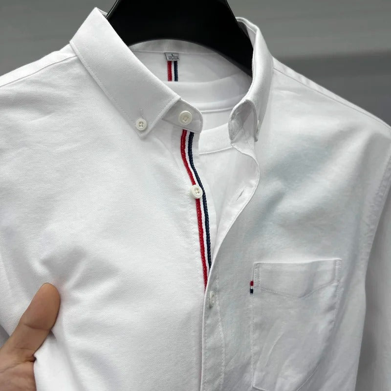 Men's Classic Oxford Shirt Accent Stripes Tailored Fit Long Sleeve Smart-Casual