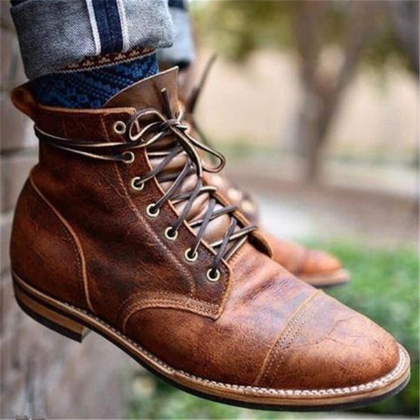 Men's Lace-Up Boots Ankle Combat Round Toe Rugged Casual Smart-Casual Office Everyday Outdoor Leather Look Ryland
