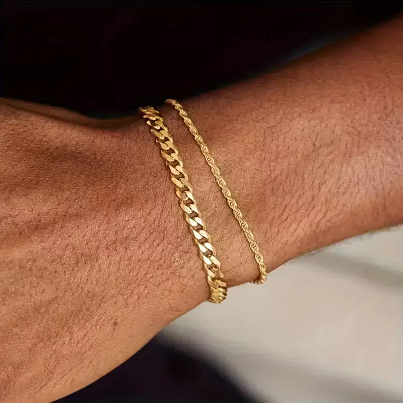 Men's Bracelet Set Cuban Link and Rope Chain Stylish Accessory Everyday Wear