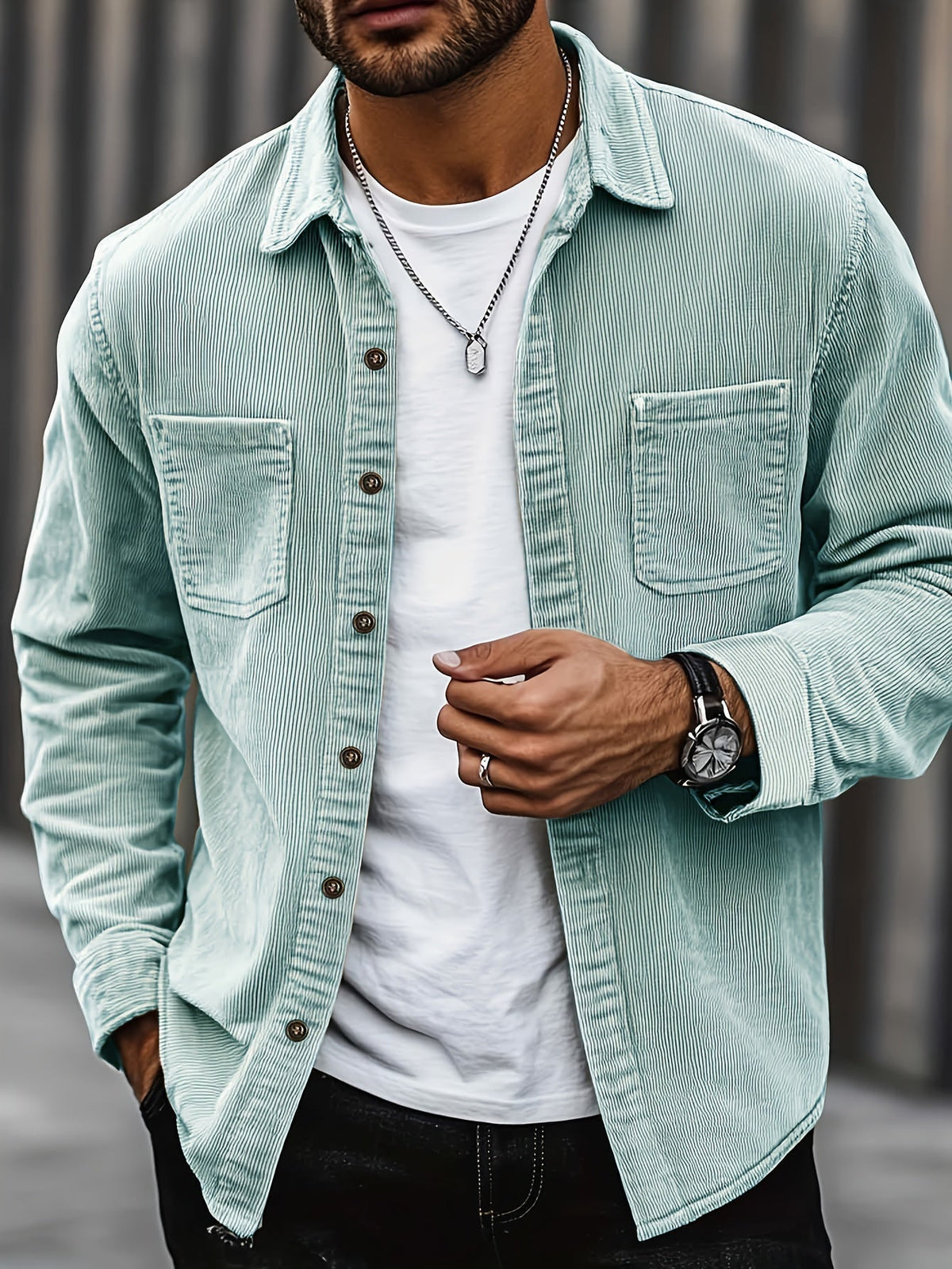 Men's Corduroy Overshirt Button-Up Shacket Relaxed Fit Casual Layering Everyday Smart-Casual Vintage Barrett