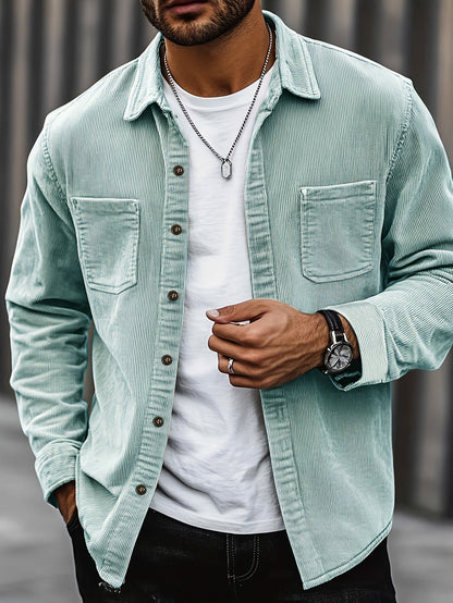 Men's Corduroy Overshirt Button-Up Shacket Relaxed Fit Casual Layering Everyday Smart-Casual Vintage Barrett