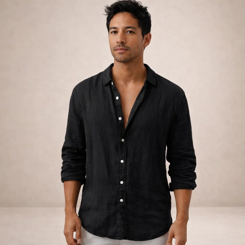 Men's Open Collar Shirt Long-Sleeve Button-Up Casual Smart-Casual Holiday Beach Everyday Relaxed Fit Griffith