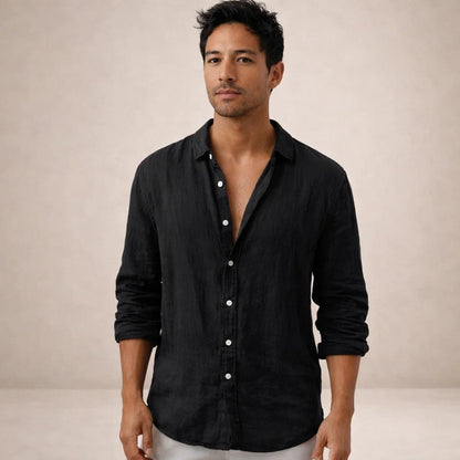 Men's Open Collar Shirt Long-Sleeve Button-Up Casual Smart-Casual Holiday Beach Everyday Relaxed Fit Griffith