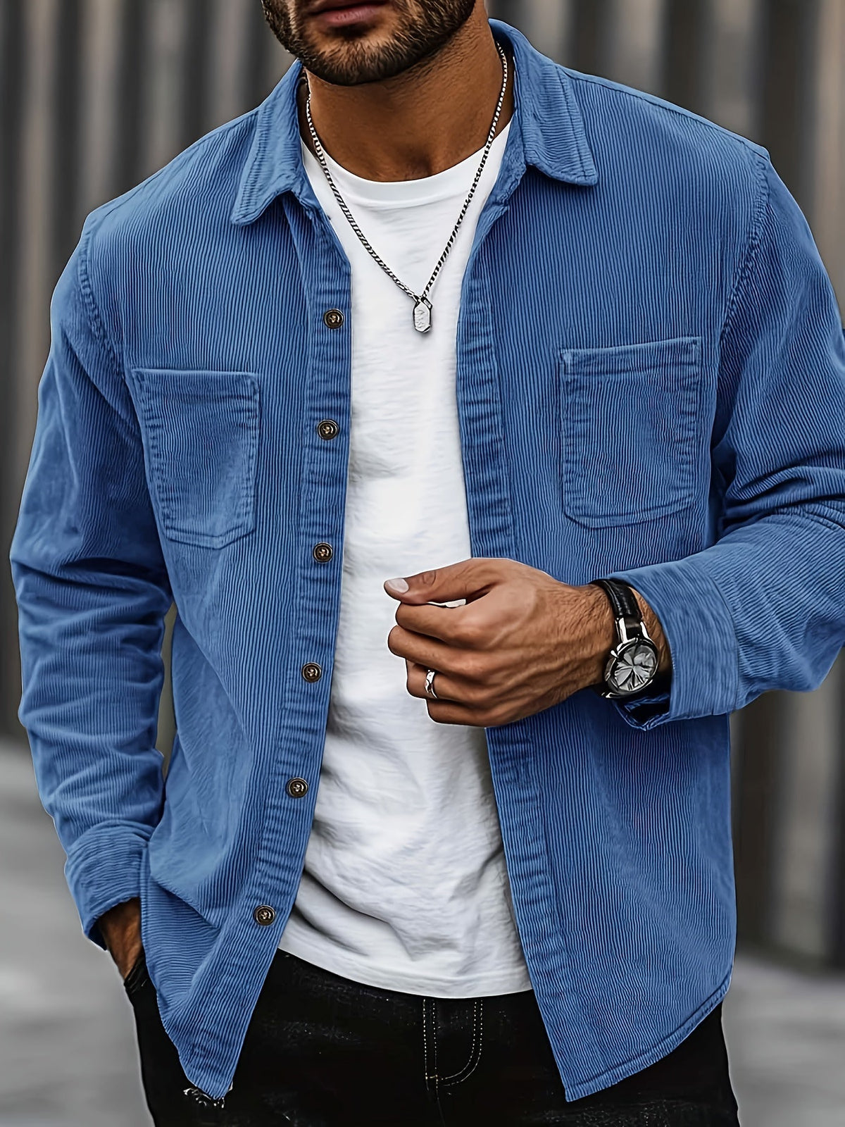 Men's Corduroy Overshirt Button-Up Shacket Relaxed Fit Casual Layering Everyday Smart-Casual Vintage Barrett
