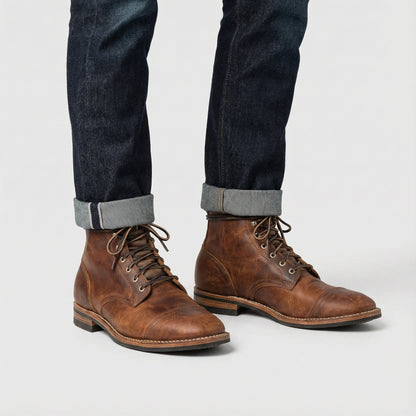 Men's Lace-Up Boots Ankle Combat Round Toe Rugged Casual Smart-Casual Office Everyday Outdoor Leather Look Ryland