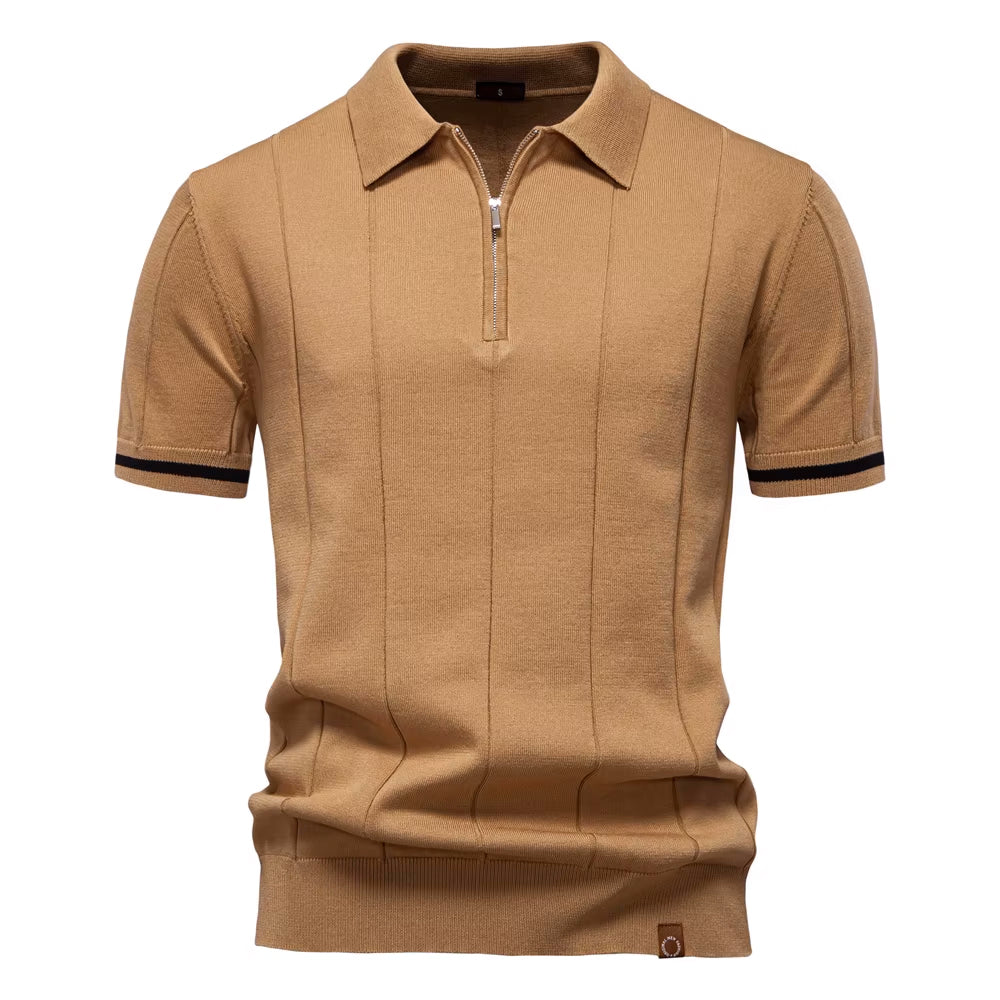 Men's Quarter-Zip Polo Shirt Short-Sleeve Collared Ribbed Casual Smart-Casual Everyday Golf Sport Regular Fit Weller
