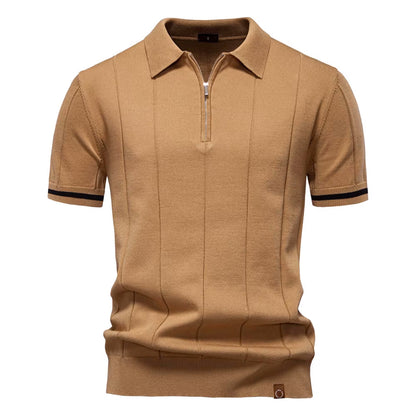 Men's Quarter-Zip Polo Shirt Short-Sleeve Collared Ribbed Casual Smart-Casual Everyday Golf Sport Regular Fit Weller