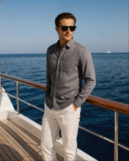 Men's Button-Up Shirt Classic Long-Sleeve Collared Casual Smart-Casual Office Everyday Relaxed Fit Versatile Corliss