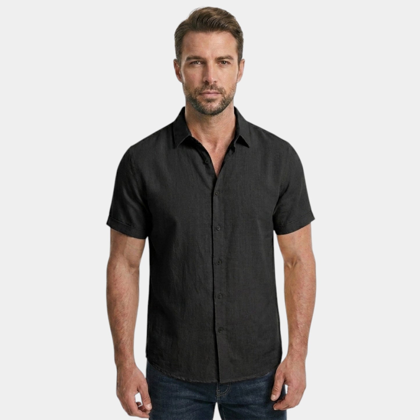 Men's Cotton Linen Shirt Short-Sleeve Button-Up Collared Breathable Holiday Beach Casual Everyday Hendrix
