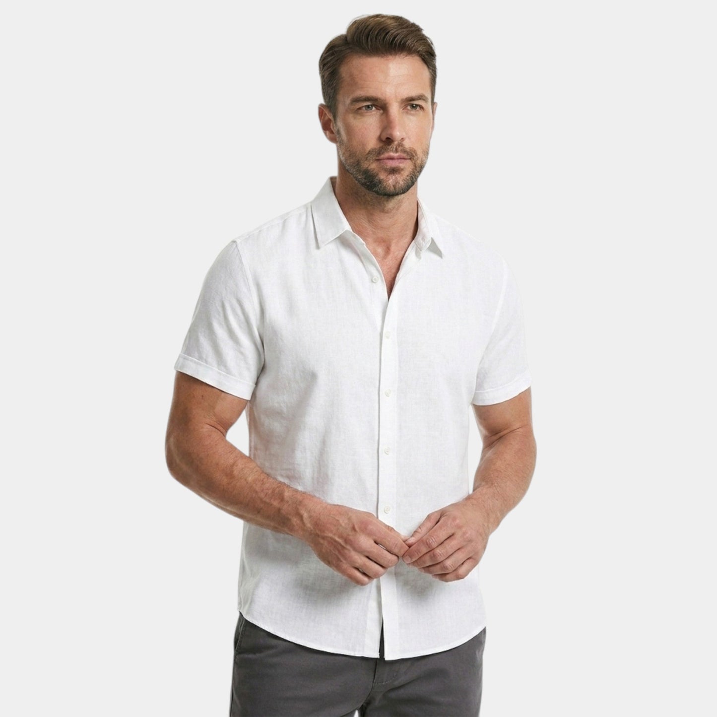 Men's Cotton Linen Shirt Short-Sleeve Button-Up Collared Breathable Holiday Beach Casual Everyday Hendrix