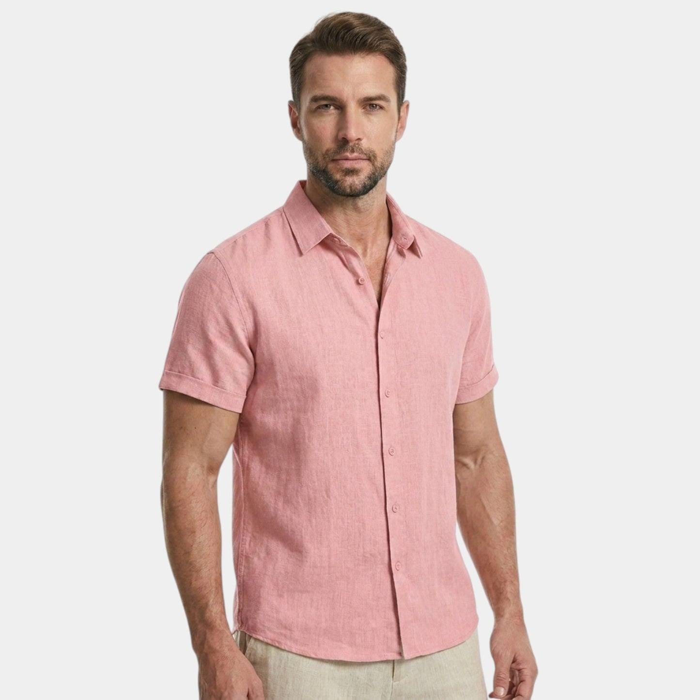 Men's Cotton Linen Shirt Short-Sleeve Button-Up Collared Breathable Holiday Beach Casual Everyday Hendrix