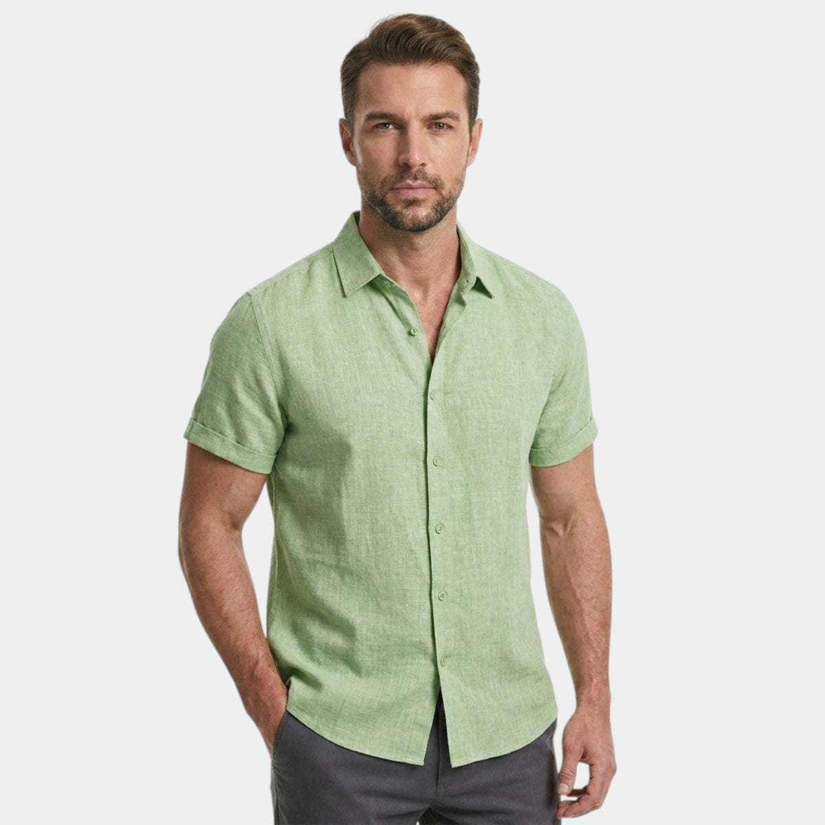 Men's Cotton Linen Shirt Short-Sleeve Button-Up Collared Breathable Holiday Beach Casual Everyday Hendrix