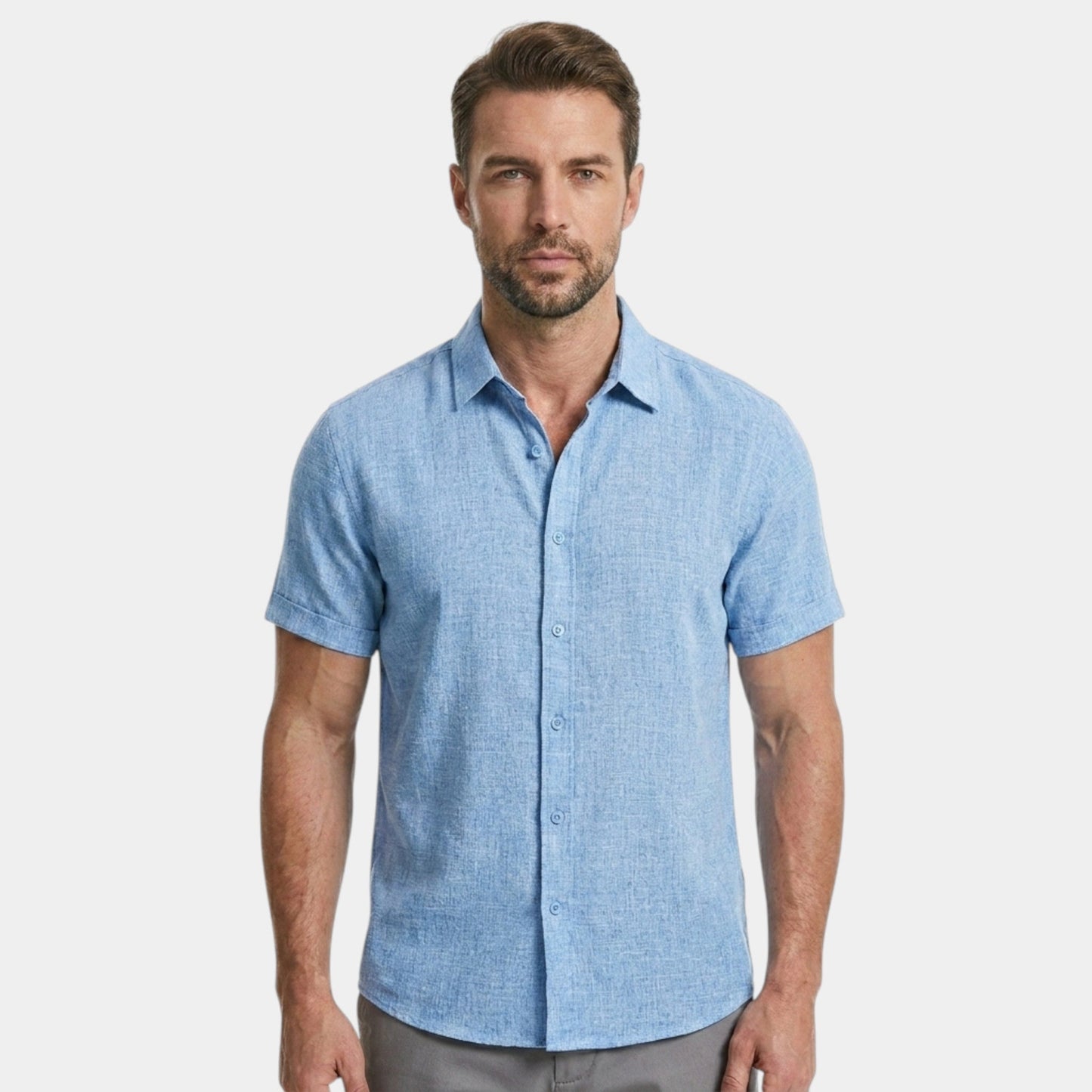 Men's Cotton Linen Shirt Short-Sleeve Button-Up Collared Breathable Holiday Beach Casual Everyday Hendrix