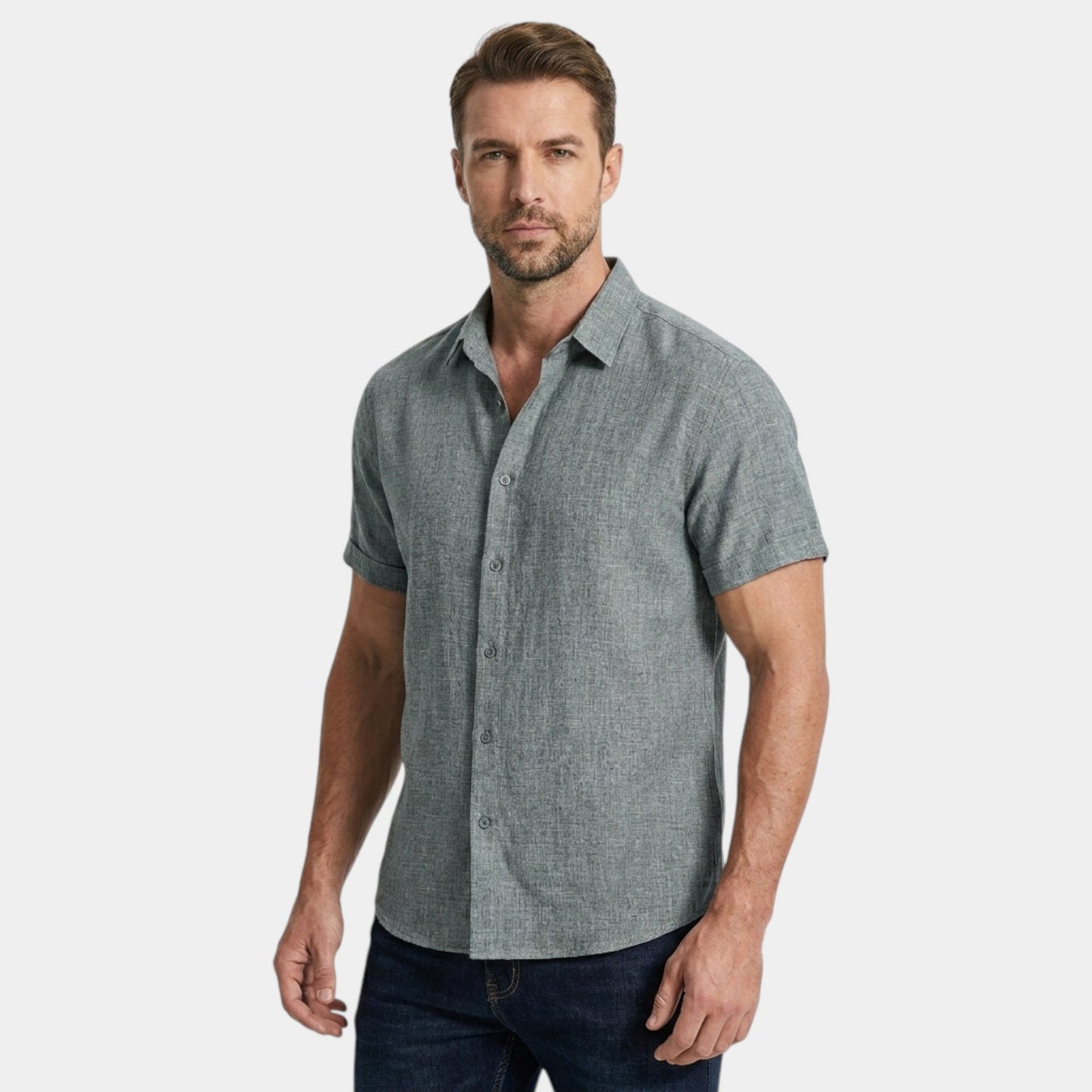 Men's Cotton Linen Shirt Short-Sleeve Button-Up Collared Breathable Holiday Beach Casual Everyday Hendrix