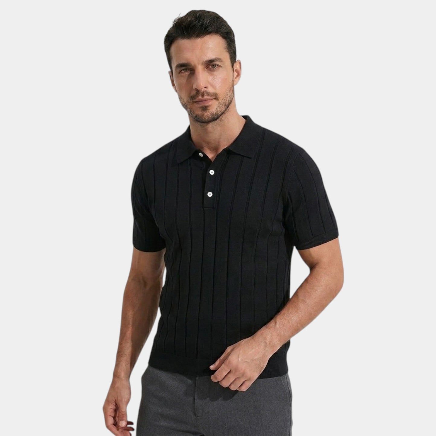 Men's Knitted Polo Shirt Slim Fit Short-Sleeve Collared Ribbed Casual Smart-Casual Everyday Golf Elliot