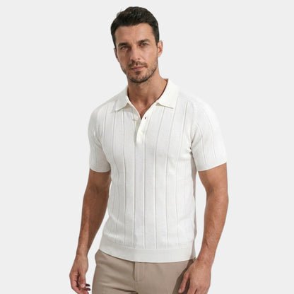 Men's Knitted Polo Shirt Slim Fit Short-Sleeve Collared Ribbed Casual Smart-Casual Everyday Golf Elliot