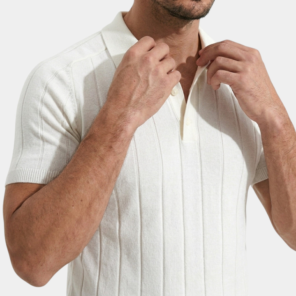 Men's Knitted Polo Shirt Slim Fit Short-Sleeve Collared Ribbed Casual Smart-Casual Everyday Golf Elliot