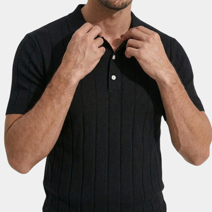 Men's Knitted Polo Shirt Slim Fit Short-Sleeve Collared Ribbed Casual Smart-Casual Everyday Golf Elliot