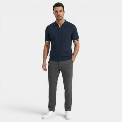 Men's Ribbed Knit Polo Shirt Short-Sleeve Collared Slim Fit Textured Casual Smart-Casual Everyday Cormac