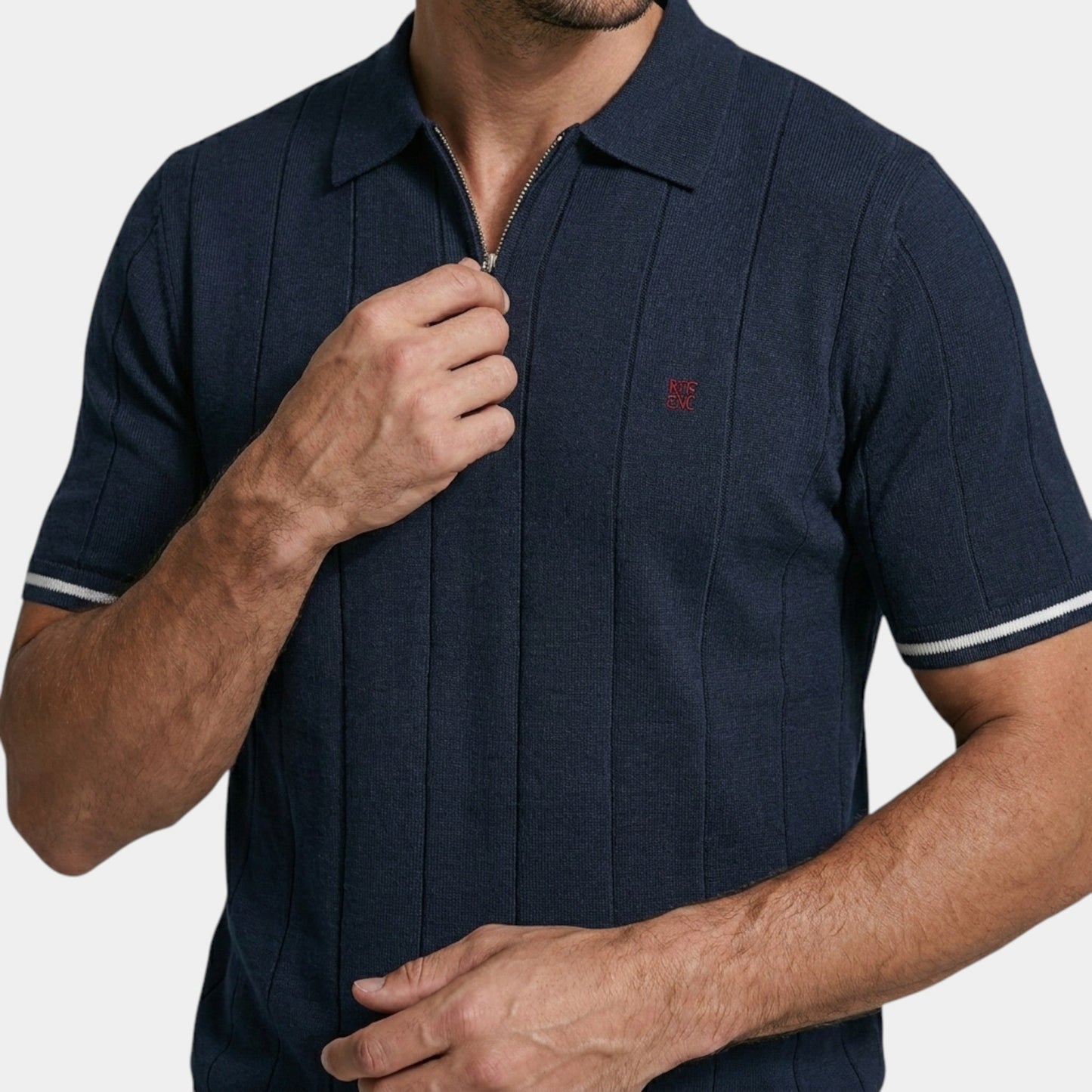 Men's Ribbed Knit Polo Shirt Short-Sleeve Collared Slim Fit Textured Casual Smart-Casual Everyday Cormac