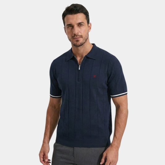 Men's Ribbed Knit Polo Shirt Short-Sleeve Collared Slim Fit Textured Casual Smart-Casual Everyday Cormac