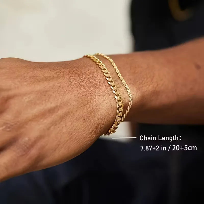 Men's Bracelet Set Cuban Link and Rope Chain Stylish Accessory Everyday Wear