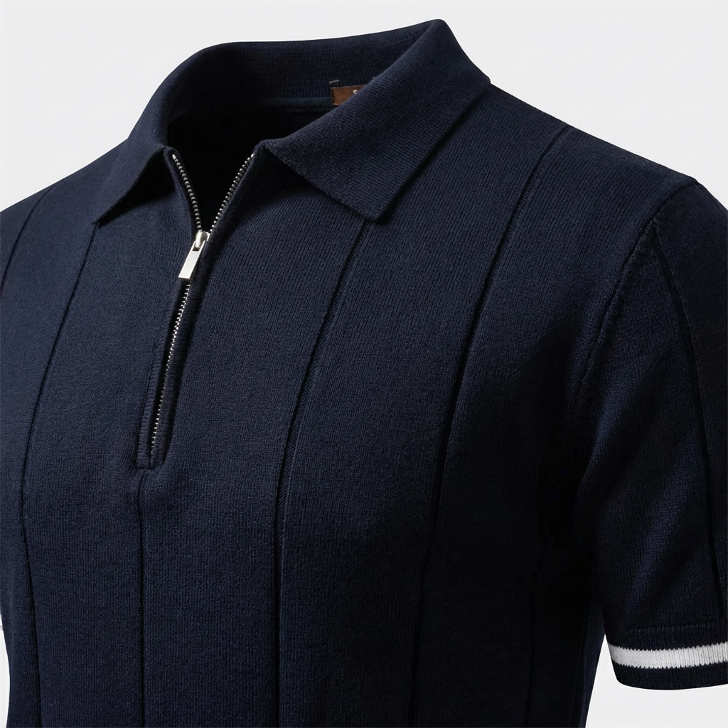 Men's Quarter-Zip Polo Shirt Short-Sleeve Collared Ribbed Casual Smart-Casual Everyday Golf Sport Regular Fit Weller
