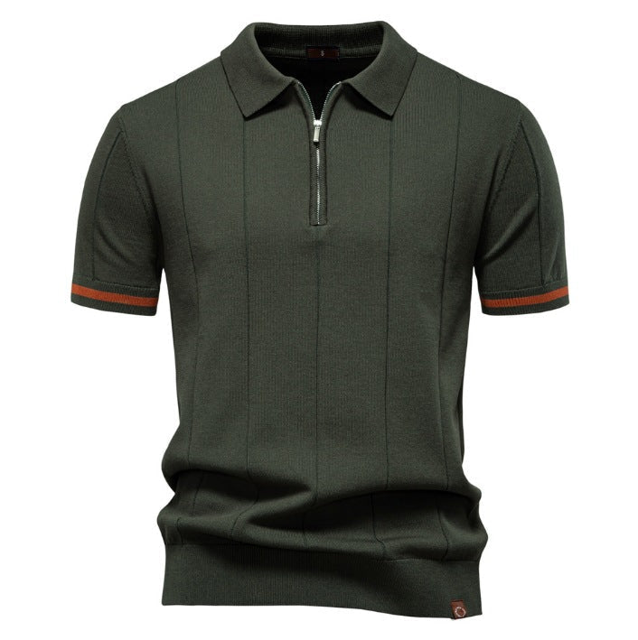 Men's Quarter-Zip Polo Shirt Short-Sleeve Collared Ribbed Casual Smart-Casual Everyday Golf Sport Regular Fit Weller