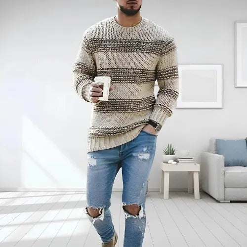 Men's Stylish Knitted Sweater Relaxed Fit Long Sleeve Crew Neck Casual Everyday