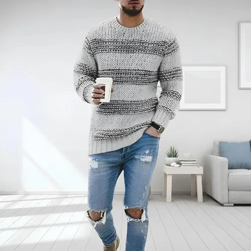 Men's Stylish Knitted Sweater Relaxed Fit Long Sleeve Crew Neck Casual Everyday
