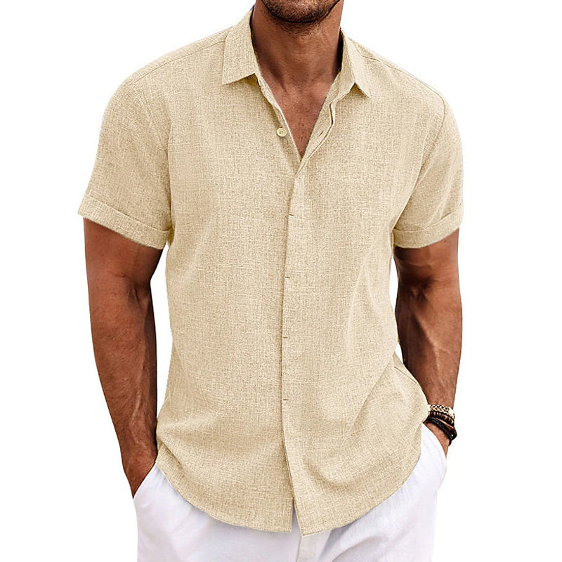 Men's Textured Shirt Short-Sleeve Point Collar Button-Down Casual Smart-Casual Holiday Everyday Reid