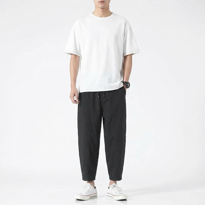 Men's Cropped Trousers Tapered Fit Flat-Front Smart-Casual Office Everyday Tailored Modern Versatile Relaxed