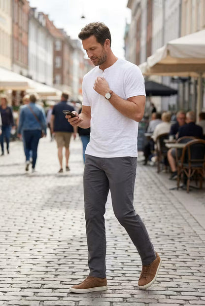 Men's Henley Shirt Short-Sleeve Button Placket Slim Fit Casual Smart-Casual Everyday Layering Relaxed Versatile Marden