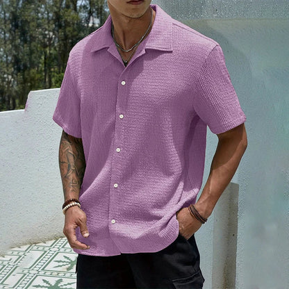 Men's Textured Shirt Cuban Collar Short-Sleeve Button Placket Casual Holiday Beach Smart-Casual Everyday Emerson