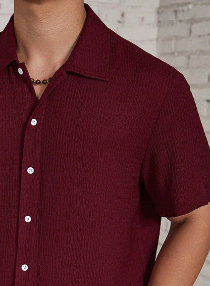 Men's Textured Shirt Cuban Collar Short-Sleeve Button Placket Casual Holiday Beach Smart-Casual Everyday Emerson