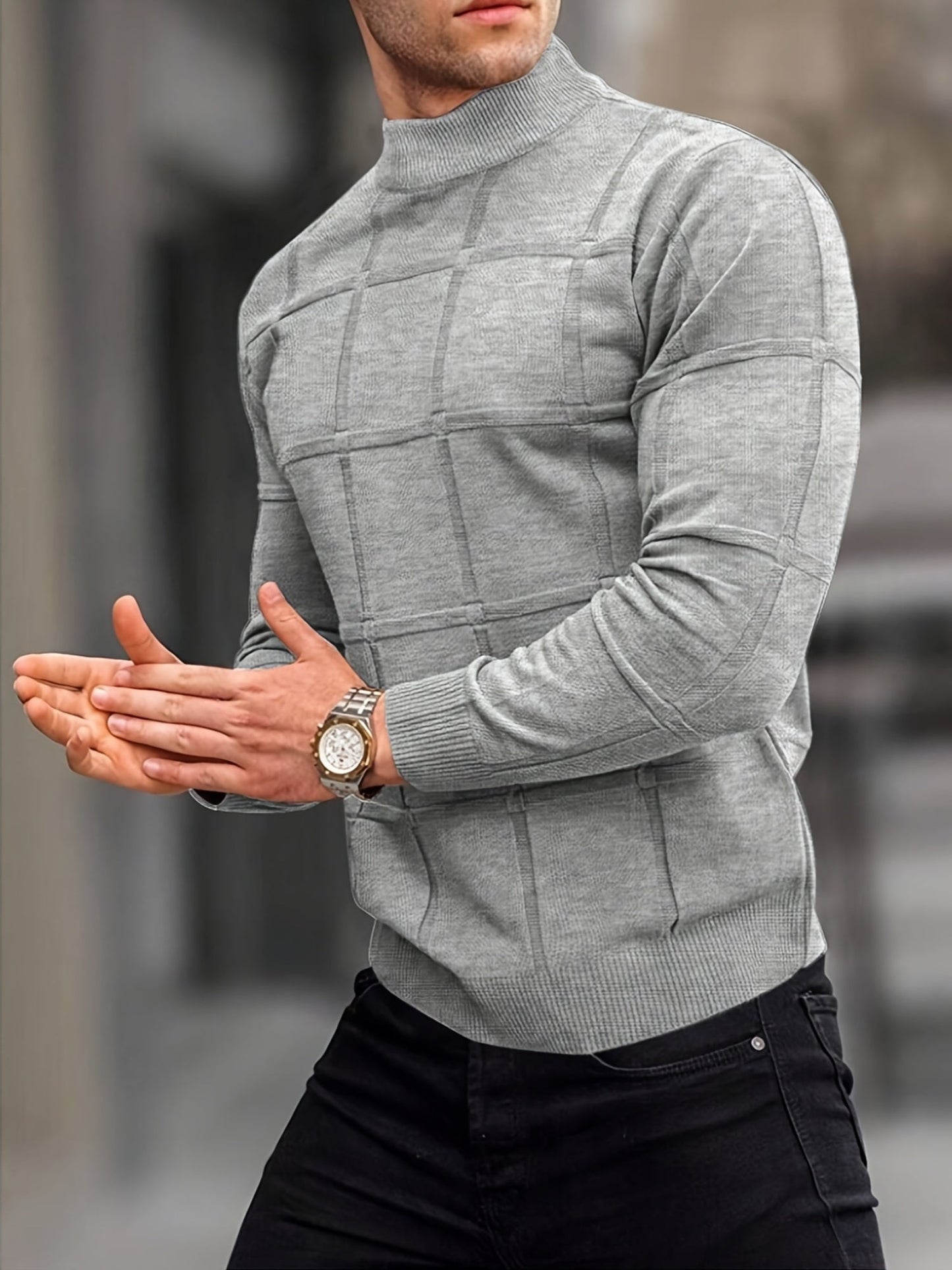 Men's Stand Collar Knit Sweater Relaxed Fit Long Sleeve Casual Layering