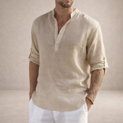 Men's Long-Sleeve Shirt Stand-Up Collar Button-Up Casual Smart-Casual Office Everyday Relaxed Fit Versatile Colton