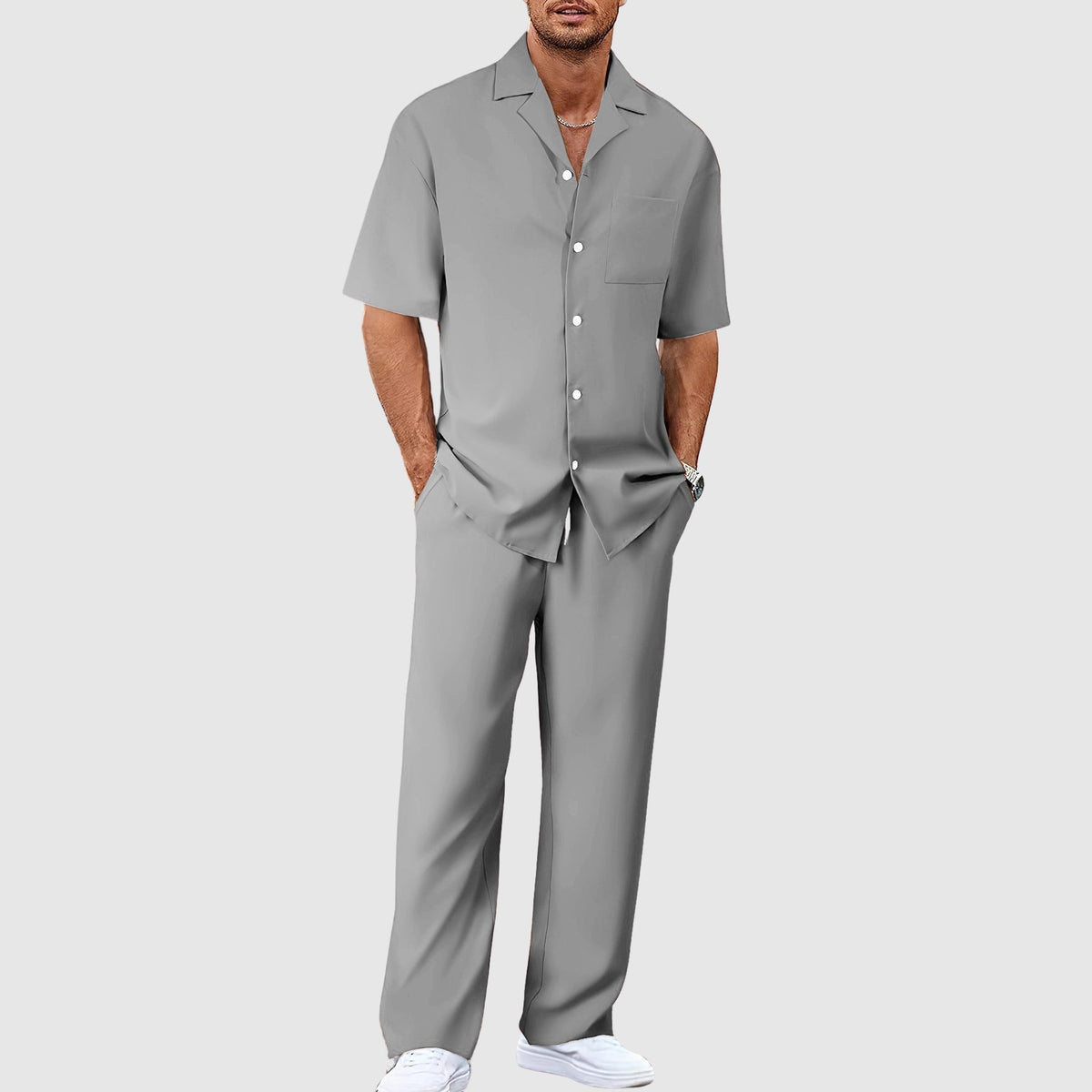 Men's Two-Piece Set Chic Matching Shirt & Shorts Casual Everyday Holiday Beach Relaxed Outfit Co-Ord Fenn