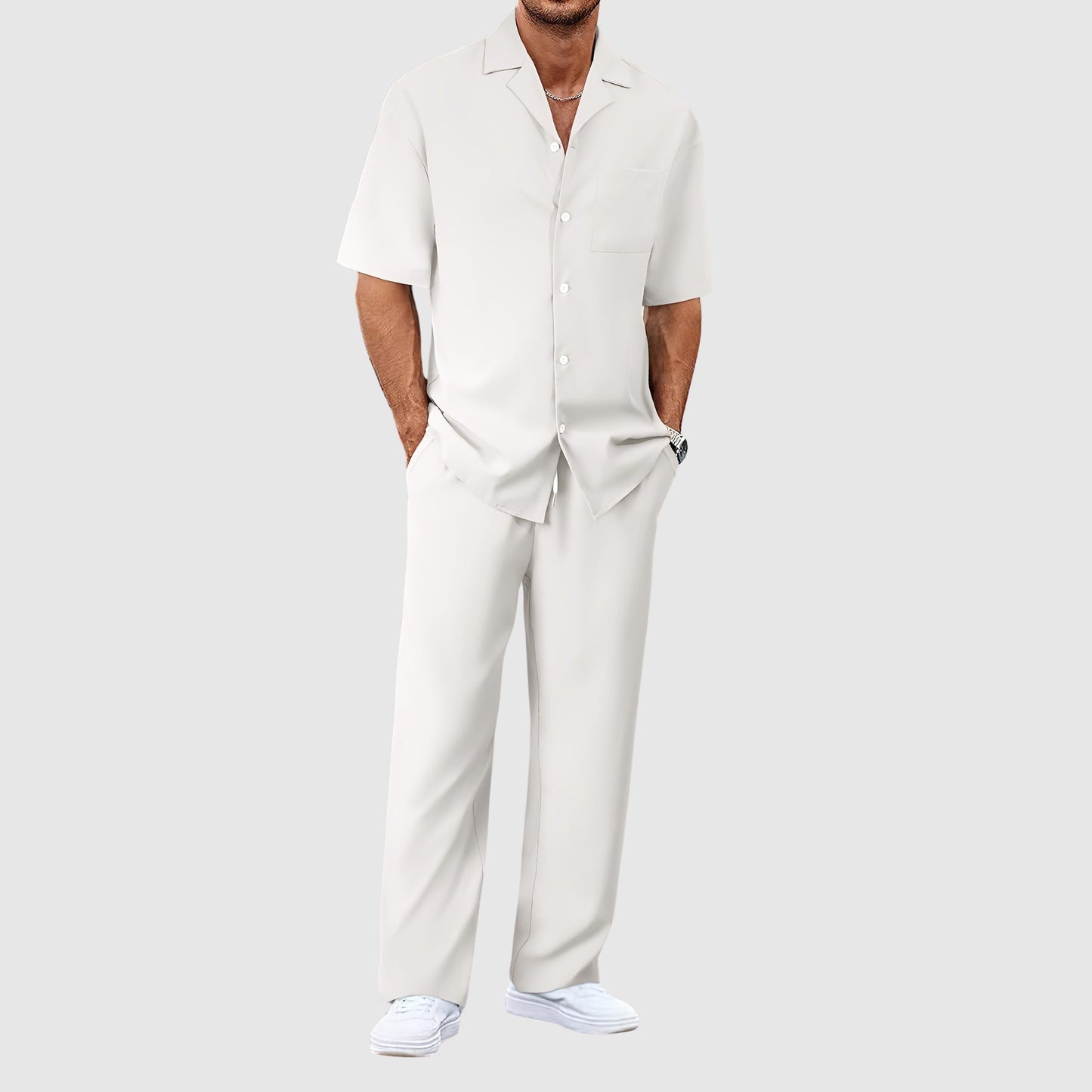 Men's Two-Piece Set Chic Matching Shirt & Shorts Casual Everyday Holiday Beach Relaxed Outfit Co-Ord Fenn