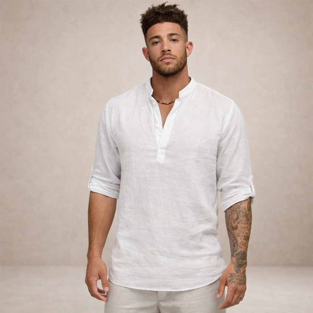 Men's Long-Sleeve Shirt Stand-Up Collar Button-Up Casual Smart-Casual Office Everyday Relaxed Fit Versatile Colton