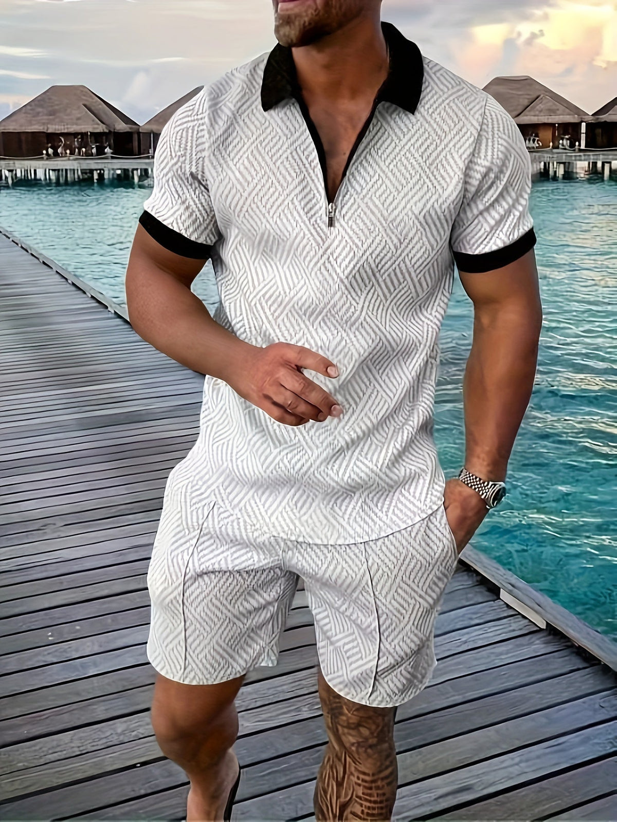 Men's Shirt & Shorts Set Two-Piece Matching Button-Up Casual Holiday Everyday Outfit Co-Ord Vincent