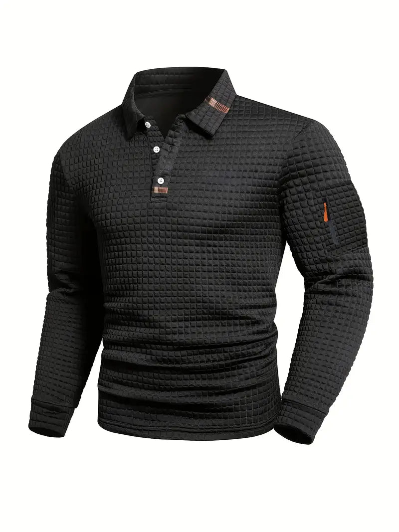 Men's Waffle Texture Polo Shirt Short-Sleeve Collared Casual Everyday