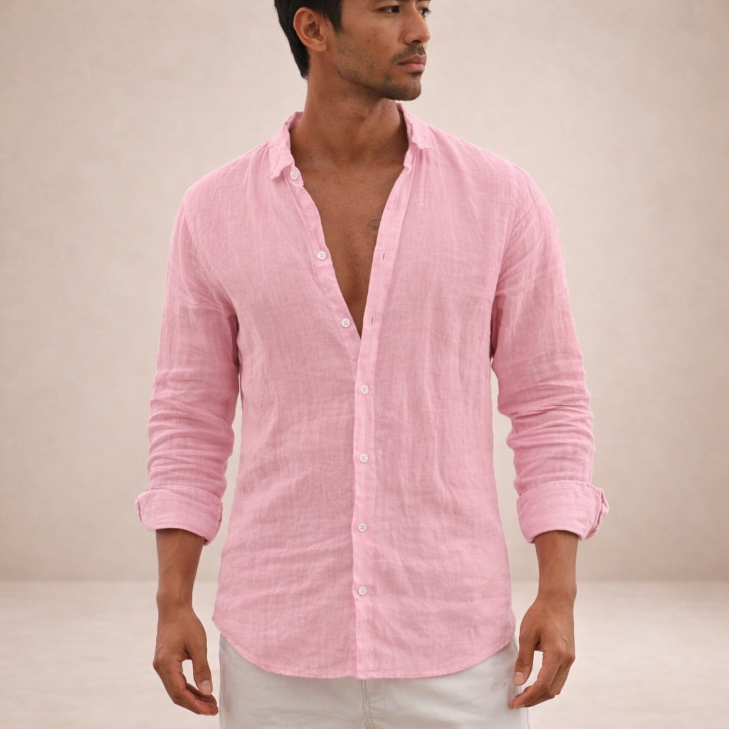 Men's Open Collar Shirt Long-Sleeve Button-Up Casual Smart-Casual Holiday Beach Everyday Relaxed Fit Griffith