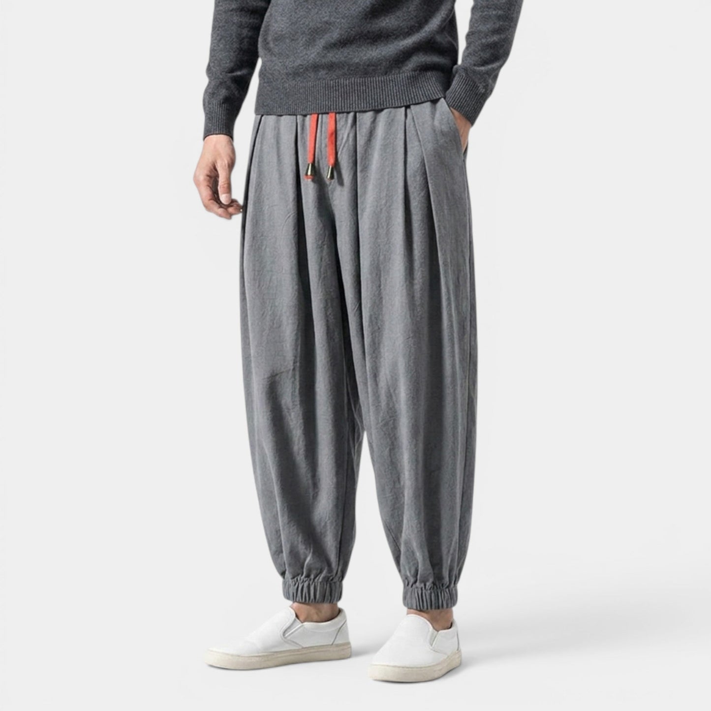 Men's Linen Blend Trousers Loose Fit Drawstring Elastic Waist Breathable Holiday Beach Casual Everyday Grayson