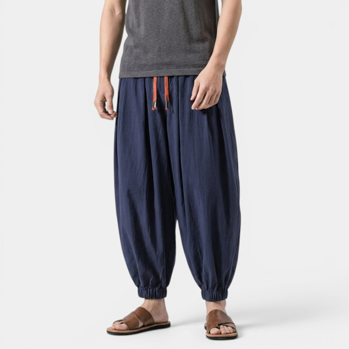 Men's Linen Blend Trousers Loose Fit Drawstring Elastic Waist Breathable Holiday Beach Casual Everyday Grayson
