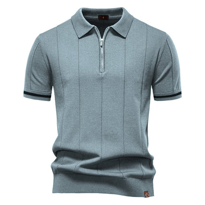 Men's Quarter-Zip Polo Shirt Short-Sleeve Collared Ribbed Casual Smart-Casual Everyday Golf Sport Regular Fit Weller