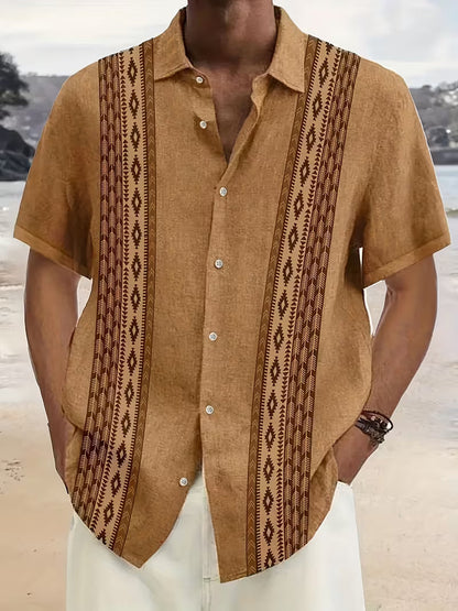 Men's Geometric Print Camp Shirt Short-Sleeve Button-Up Cuban Collar Casual Holiday Beach Everyday Zephyr
