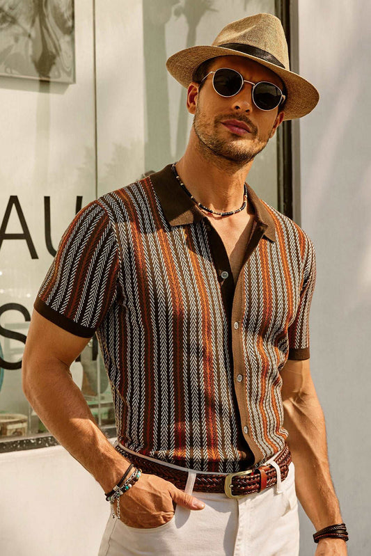 Men's Striped Polo Shirt Short-Sleeve Collared Regular Fit Casual Smart-Casual Everyday Golf Sport Dorian