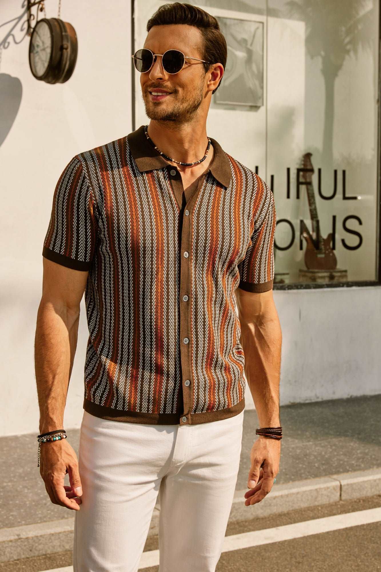 Men's Striped Polo Shirt Short-Sleeve Collared Regular Fit Casual Smart-Casual Everyday Golf Sport Dorian
