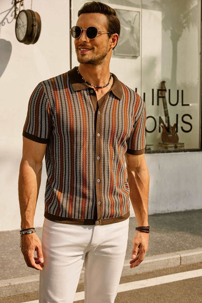 Men's Striped Polo Shirt Short-Sleeve Collared Regular Fit Casual Smart-Casual Everyday Golf Sport Dorian